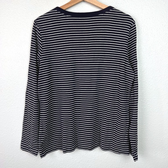 Lands End Shaped Womens XL Navy Blue White Striped Long Sleeve Cotton Tee Shirt - Picture 5 of 6